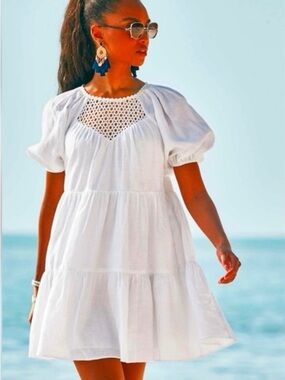 Lilly Pulitzer EUC Charlet Linen  White Tiered Mini Dress Sz 14 Graduation Boho